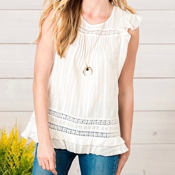 Matilda Jane Tops - Matilda Jane White Morning Dew Cotton Crochet Lace Top NWT L